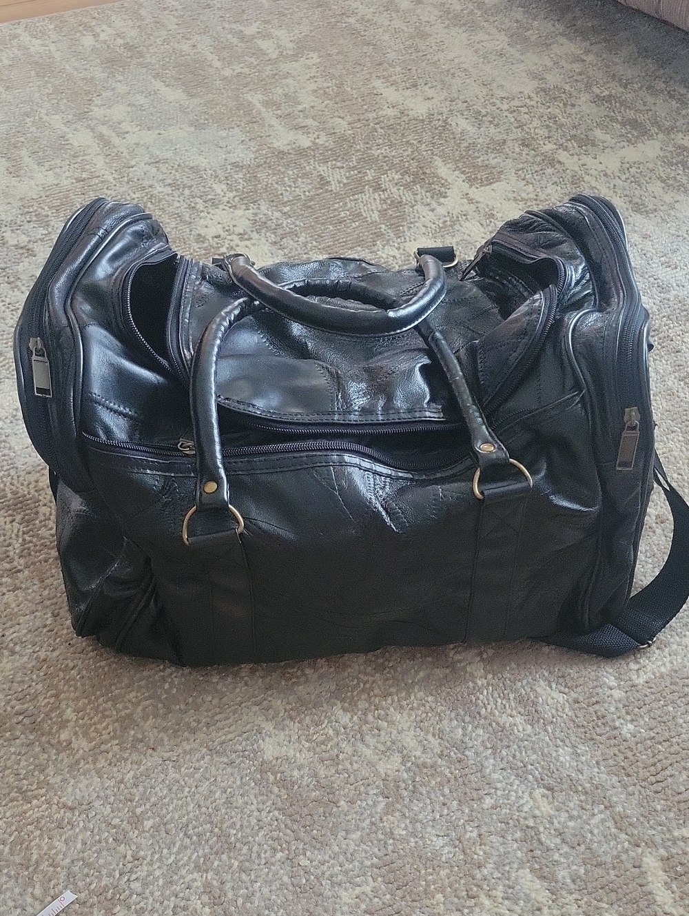Black Leather Duffle Bag - Men